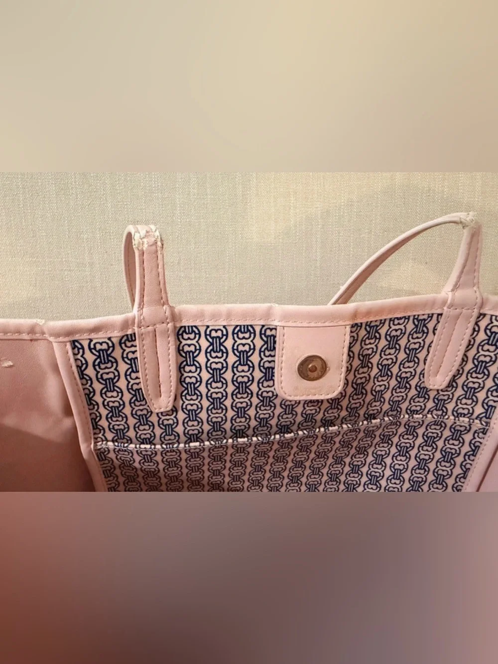 Tory Burch Gemini Link Tote Pink Navy White + Dust Bag